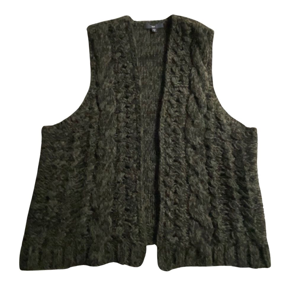 Gap Gray Cable Knit Wool Blend Open Front Sweater Vest Size S Boho Cozy